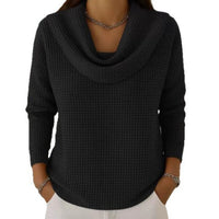 Autumn casual loose women's long-sleeved pullover solid color waffle top