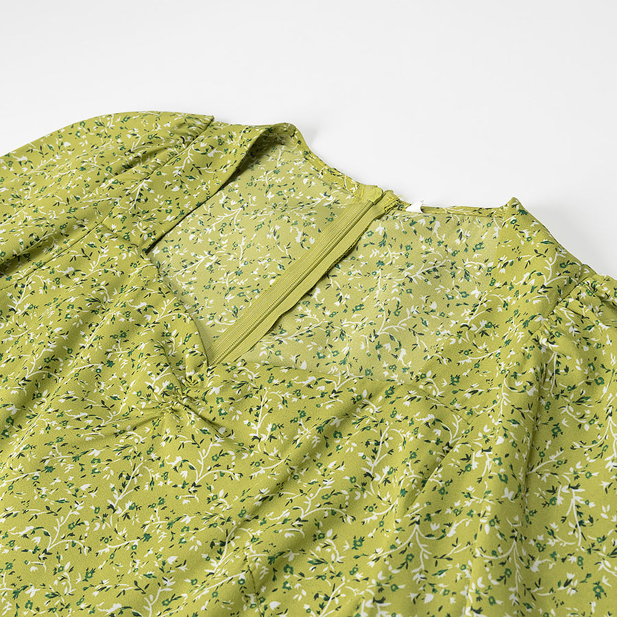 Bubble Sleeve Printed Long Sleeve Dress