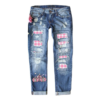 Women's Jeans Ripped Print Patch