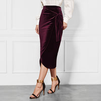 New Solid Color Twisted Skirt Temperament Commute Autumn And Winter Split Velvet Dress