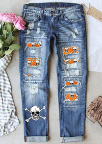 Women's Jeans Ripped Print Patch