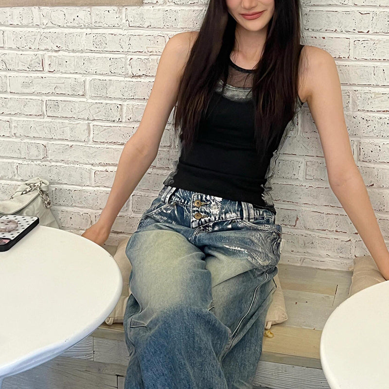 Irregular Waist Straight Design Sense Niche Retro Distressed Lengthened Mop Pants