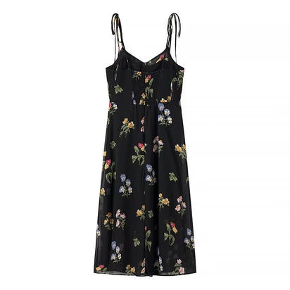 European And American Style Women's Retro High-waist Floral Dress
