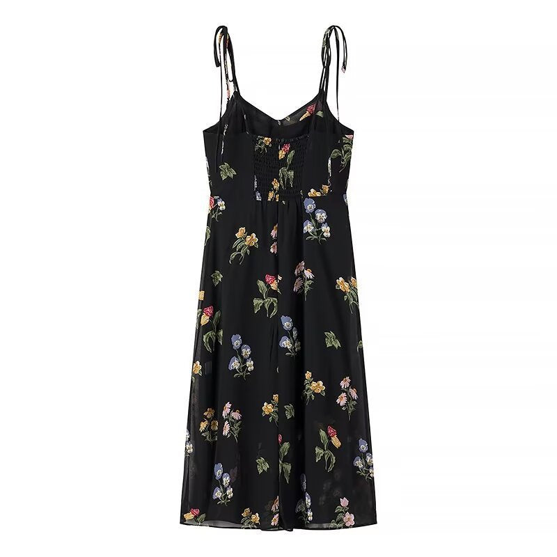 European And American Style Women's Retro High-waist Floral Dress