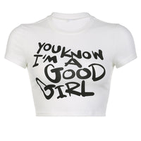 Slim Fit Printed Letter Retro Gothic Round Neck Short Sleeve T-shirt Top