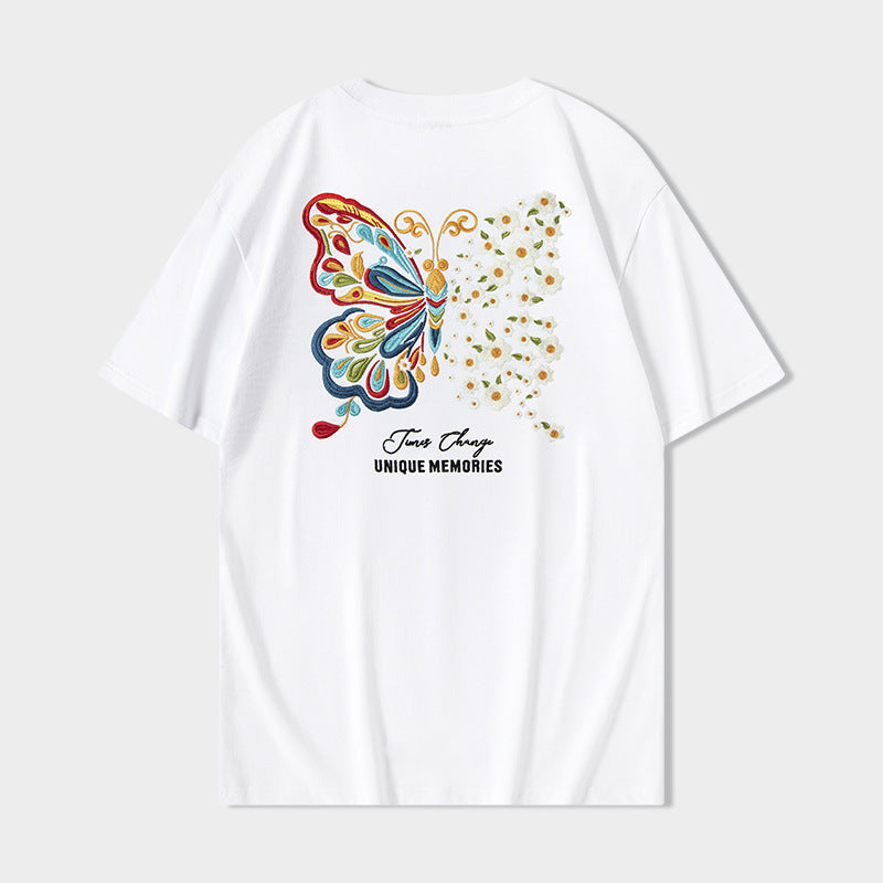 Short-sleeved T-shirt Butterfly Light-changing Embroidery Chinese Style