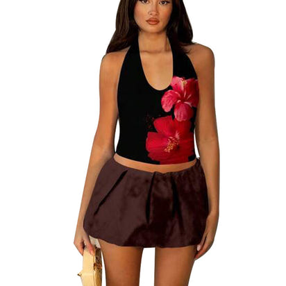 Summer Vacation Style Backless Halter Small Tank Top