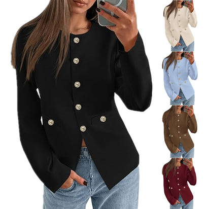Round Neck Long Sleeve Button Cardigan