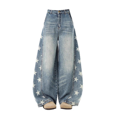 American Style Retro Washed Denim Pants Loose Trendy Wide Leg Trousers