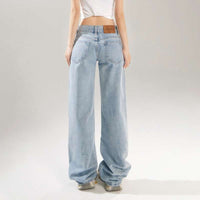 American retro low-waisted hot girl loose wide-leg pants, versatile spring and summer straight-leg jeans, women's trousers plus