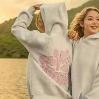 Embroidered off-the-shoulder sleeve hooded sweatshirt