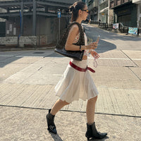 MMFISH stylish and chic flower-printed poplin square neck button design pressure-sensitive pleated retro halter 25C153