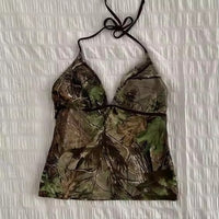 Bow Lace Trim Printed Sleeveless Tank Top