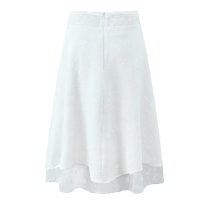 Summer new design sense mesh splicing hollow lace lace holiday style skirt skirt