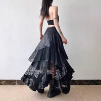Dark Style Hot Girl Lace Stitching Skirt Irregular