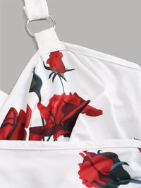 Spring And Summer New Women's Rose Print Pleated Suspender Cross Tank Top