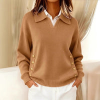 Turn-down Collar Button-down Collar Pullover Women's Long Sleeve