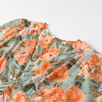 Women's Printed Bow Decorated V-neck Long Sleeve Loose Dress