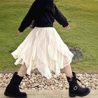 French Irregular Lace Patch High-waisted Slimming Tulle Skirt
