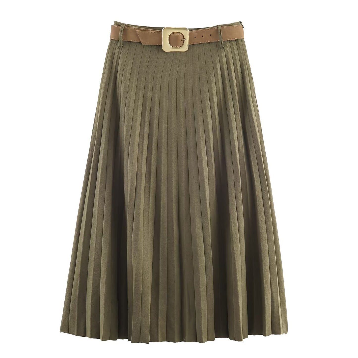 Fashionable Elegant With Belt Pleated Skirt