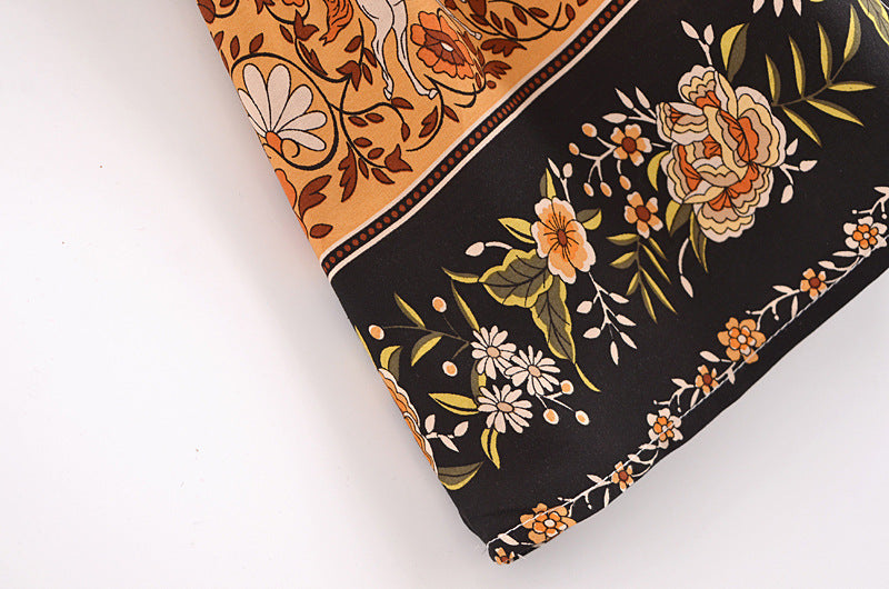 Women's Printed Positioning Flower Tassel Elastic Waist Skirt