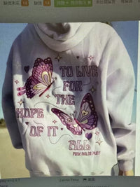 Embroidered off-the-shoulder sleeve hooded sweatshirt