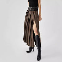 Women's High Waist Slimming Slit Pleated Skirt