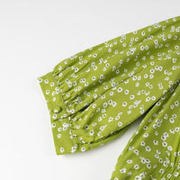 Fashion V-neck Puff Sleeve Green Tie-waist Dress For Women