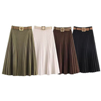 Fashionable Elegant With Belt Pleated Skirt