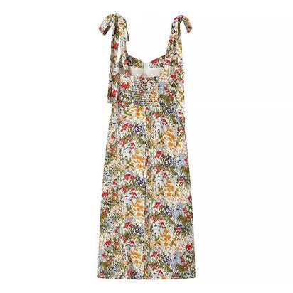 Women's Elegant Light Mature Wide Strap Printed Dress