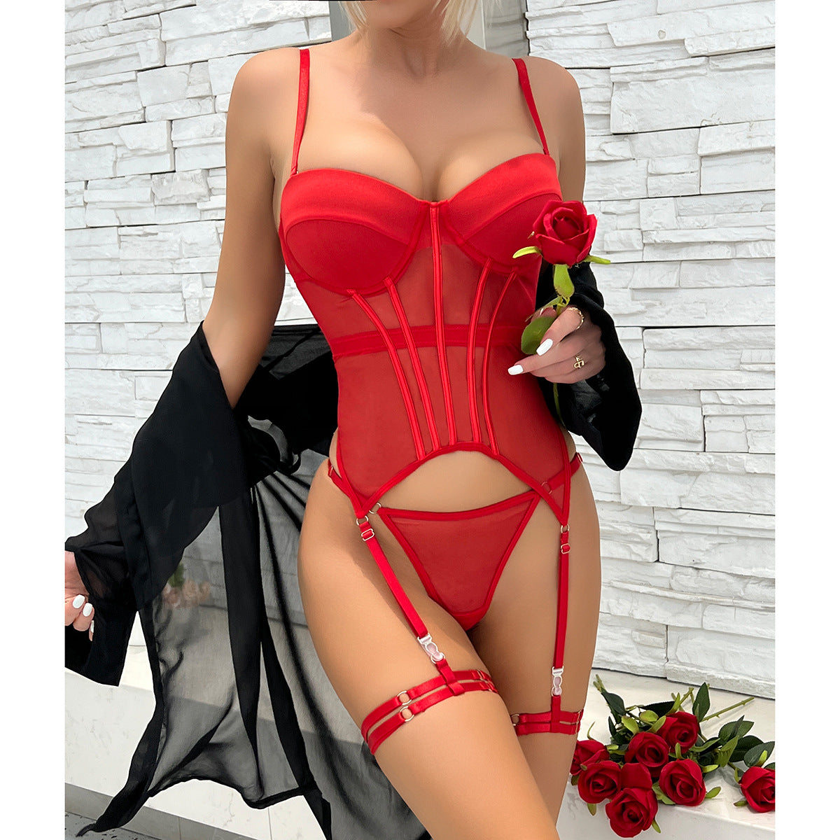 Polyester Comfortable Mesh Breathable Body Shaping Two-piece Suits Steel Ring Push Up With Leg Ring
