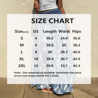 Women's Boho Floral Print Maxi Skirt - Elastic Waist A-Line Long Skirt For Spring&Summer Casual Beach Skirt