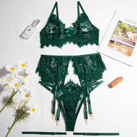 Garter Lace Underwear Three-piece Set Body Shaping Two-piece Suits