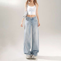 American retro low-waisted hot girl loose wide-leg pants, versatile spring and summer straight-leg jeans, women's trousers plus