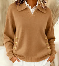 Turn-down Collar Button-down Collar Pullover Women's Long Sleeve