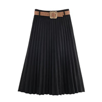 Fashionable Elegant With Belt Pleated Skirt