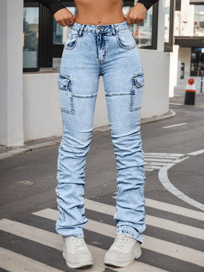 Women's High Waisted Elastic Blended Jeans With Machine Washable Side Pockets. They Have A Casual Street Style, Versatile Throughout The Year, Comfortable And Stylish.