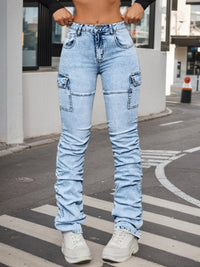 Women's High Waisted Elastic Blended Jeans With Machine Washable Side Pockets. They Have A Casual Street Style, Versatile Throughout The Year, Comfortable And Stylish.