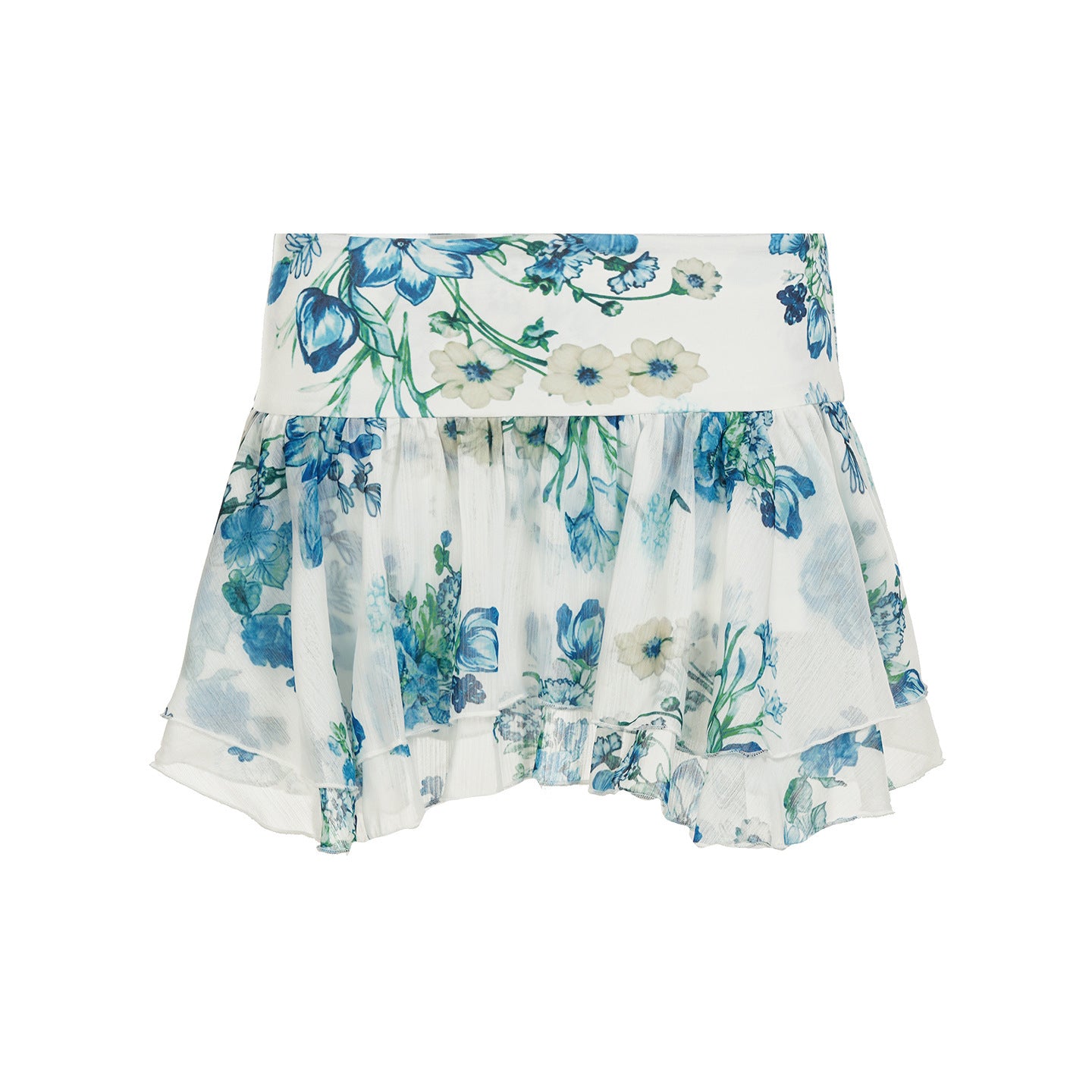 American Street Style Mesh Floral Print Irregular Skirt