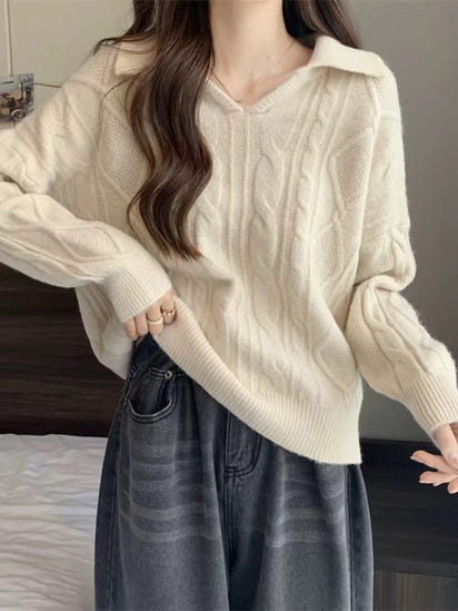 Collar French Retro Twist Sweater Women
