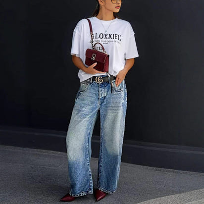 Wide Leg Jeans Stretch Fashion Casual