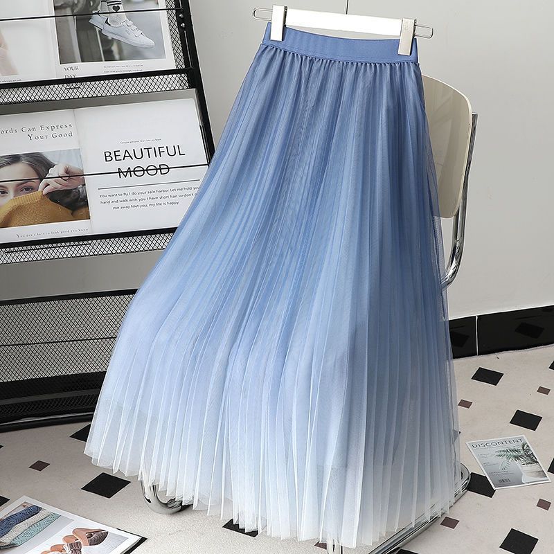 Gradient Color Gauze Skirt Mid-length Mesh High Waist