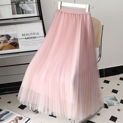 Gradient Color Gauze Skirt Mid-length Mesh High Waist