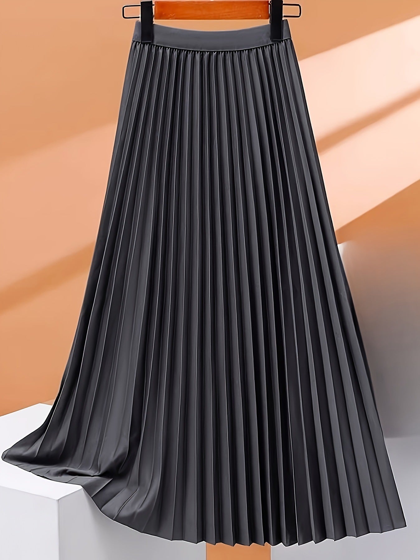 Women's high-end pleated skirt with a sense of drape, solid color large pleated skirt for women