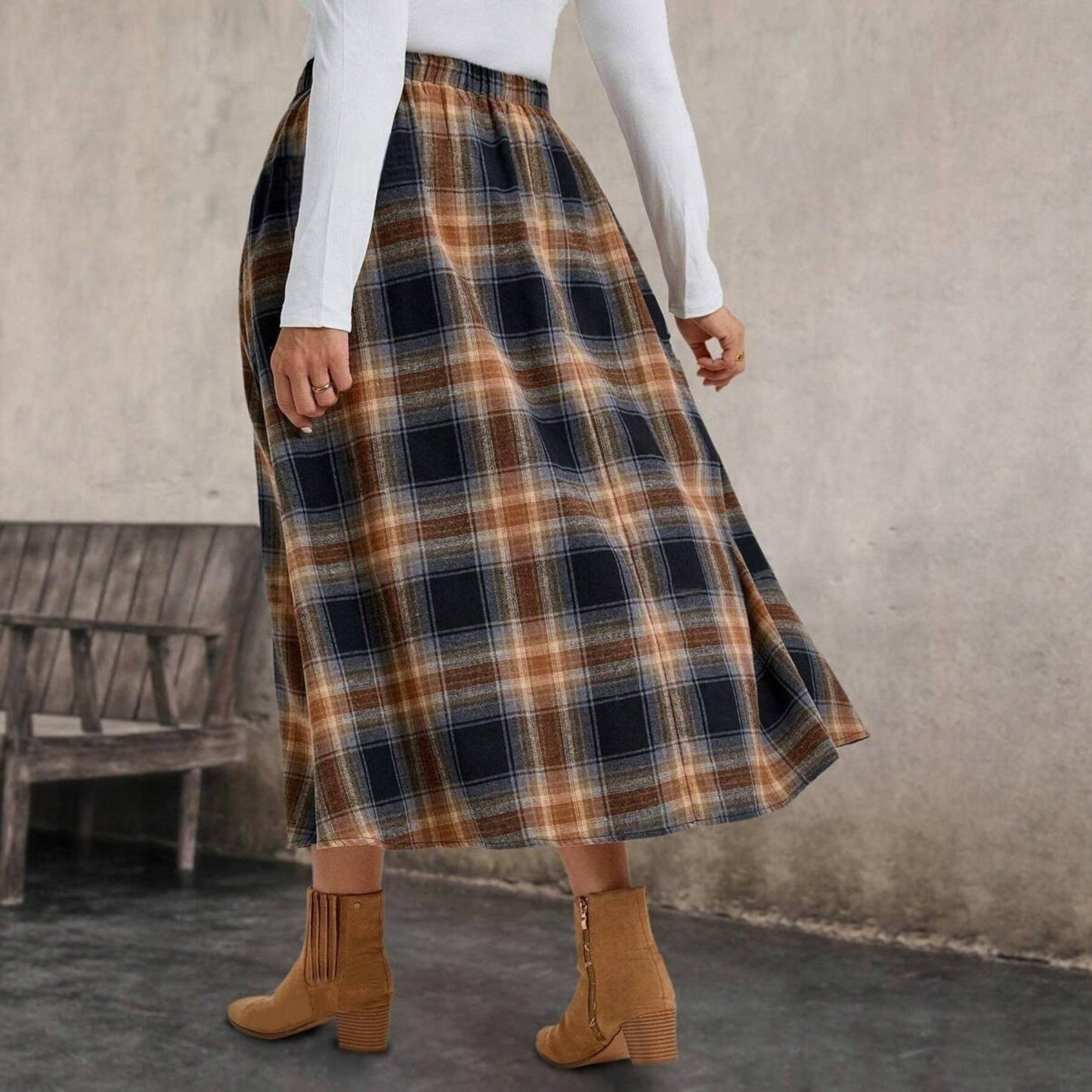 European And American Women's Clothing Flannel Plaid Skirt