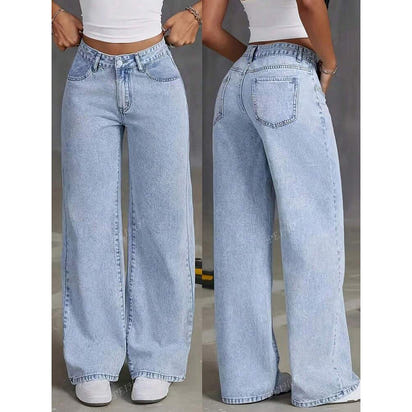 Women's drape jeans, high-waisted wide-leg loose straight-leg long pants for women