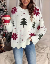 Printed Holiday Loose Casual Knit Sweater For Women