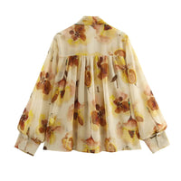 Women's Lapel Long Sleeve Loose Print Shirt