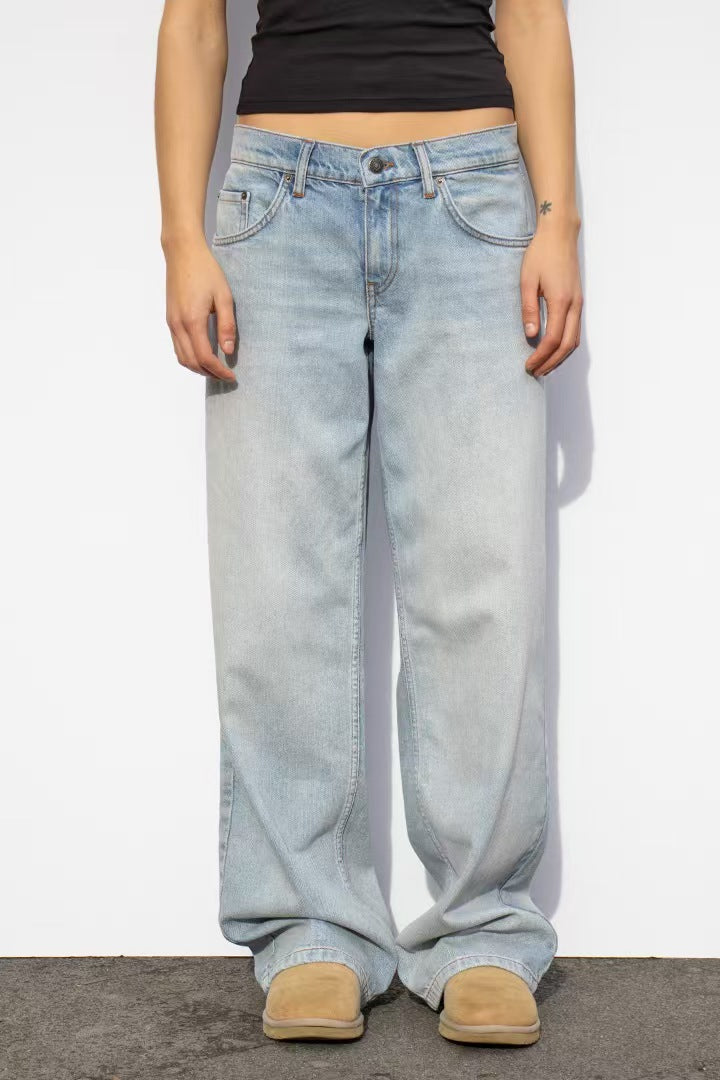 Wash straight-leg, high-waisted, wide-leg, loose and drape versatile jeans