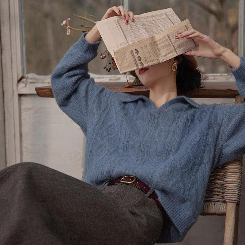 Collar French Retro Twist Sweater Women